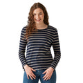 Navy-Light Vanilla - Side - Regatta Womens-Ladies Federica II Stripe Long-Sleeved T-Shirt