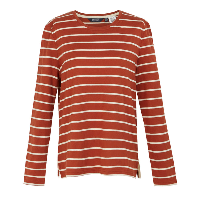 Red Ochre-Light Vanilla - Front - Regatta Womens-Ladies Federica II Stripe Long-Sleeved T-Shirt