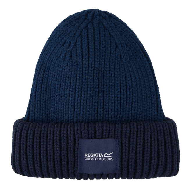 Moonlight Denim-Navy - Front - Regatta Childrens-Kids Connora Fisherman Logo Beanie