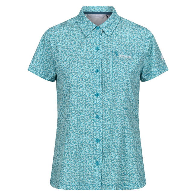 Tahoe Blue - Front - Regatta Womens-Ladies Floral Packaway Short-Sleeved Travel Shirt