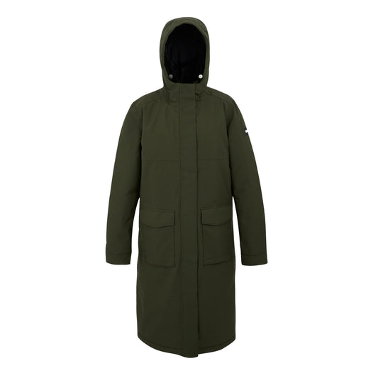 Dark Khaki-Light Vanilla - Front - Regatta Womens-Ladies Yarli Longline Waterproof Jacket