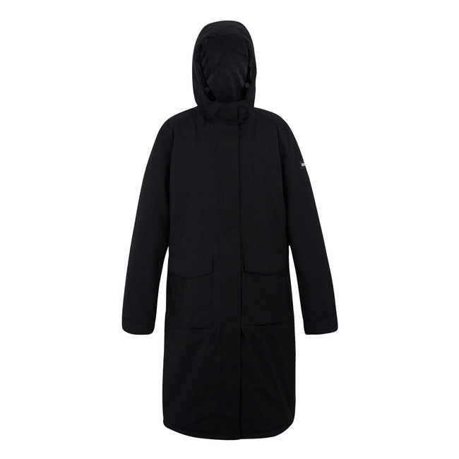 Black-Dark Grey - Front - Regatta Womens-Ladies Yarli Longline Waterproof Jacket