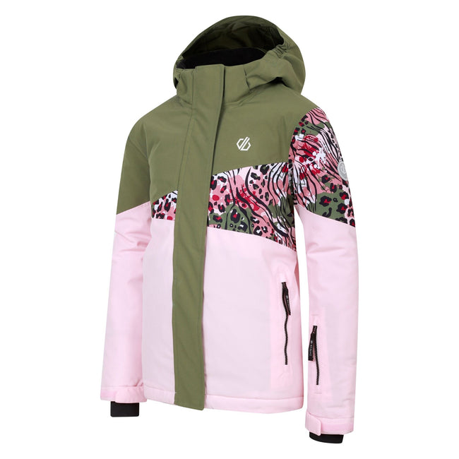 Crystal Rose-Olivine - Side - Dare 2B Childrens-Kids Humour III Leopard Print Ski Jacket