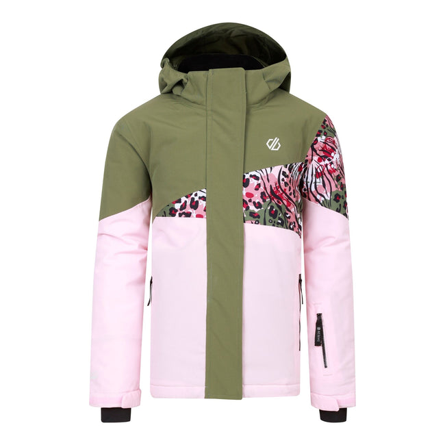 Crystal Rose-Olivine - Front - Dare 2B Childrens-Kids Humour III Leopard Print Ski Jacket