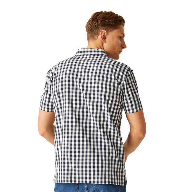 Navy-White - Pack Shot - Regatta Mens Denmoor Checked Shirt
