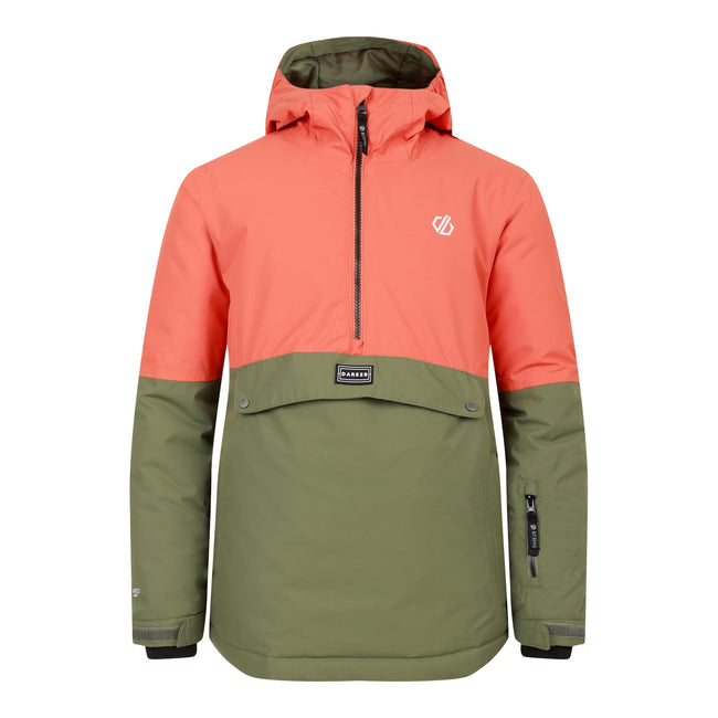 Orange Rust-Olivine Green - Front - Dare 2B Childrens-Kids Freehand Overhead Ski Jacket