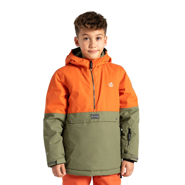 Orange Rust-Olivine Green - Lifestyle - Dare 2B Childrens-Kids Freehand Overhead Ski Jacket