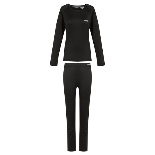 Black - Front - Regatta Womens-Ladies Plain Thermal Base Layer Set