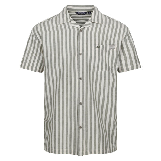 Fauna-Antique White - Front - Regatta Mens Shorebay II Stripe Short-Sleeved Shirt