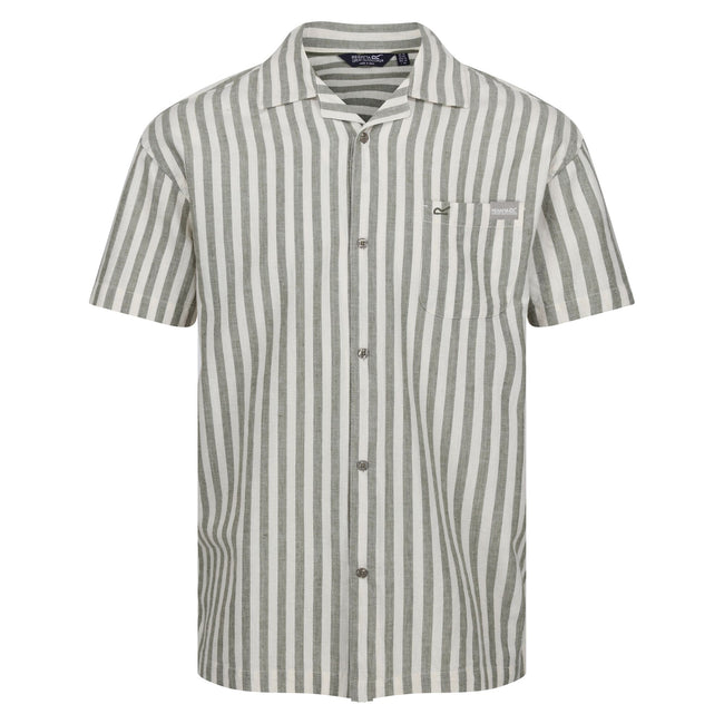 Fauna-Antique White - Front - Regatta Mens Shorebay II Stripe Short-Sleeved Shirt