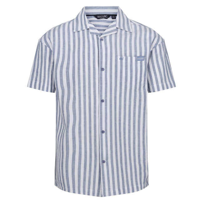 Coronet Blue-White - Front - Regatta Mens Shorebay II Stripe Short-Sleeved Shirt