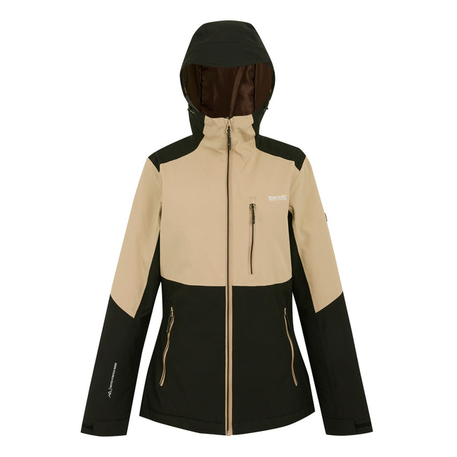 Black-Warm Taupe - Front - Regatta Womens-Ladies Kelora Insulated Waterproof Jacket