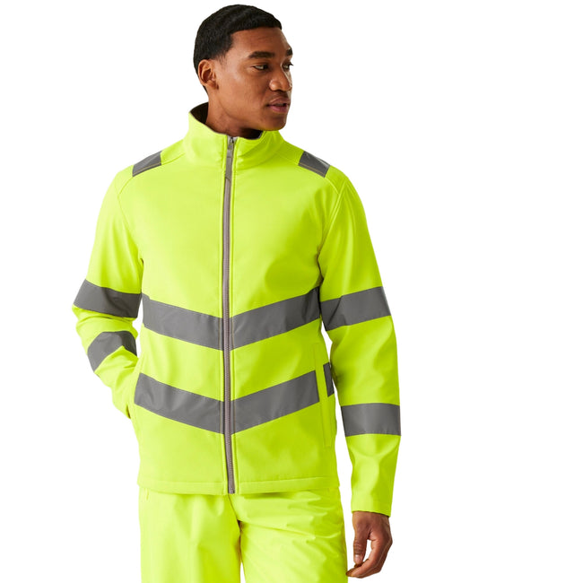Yellow - Side - Regatta Professional Mens Pro Contract Ablaze Hi-Vis 2 Layer Soft Shell Jacket