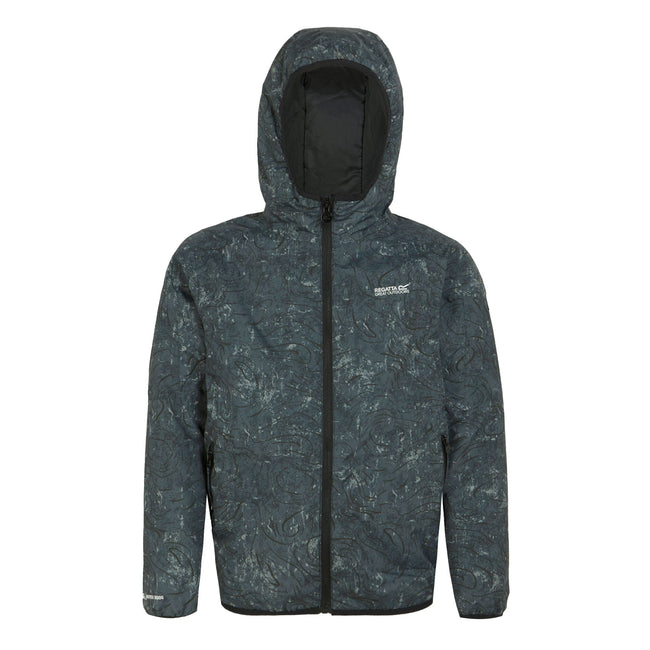 Seal Grey - Front - Regatta Childrens-Kids Volcanics VIII Terrain Print Reflective Waterproof Jacket