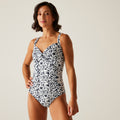 Navy-White - Lifestyle - Regatta Womens-Ladies Sakari Large Floral Tummy Control One Piece Swimsuit
