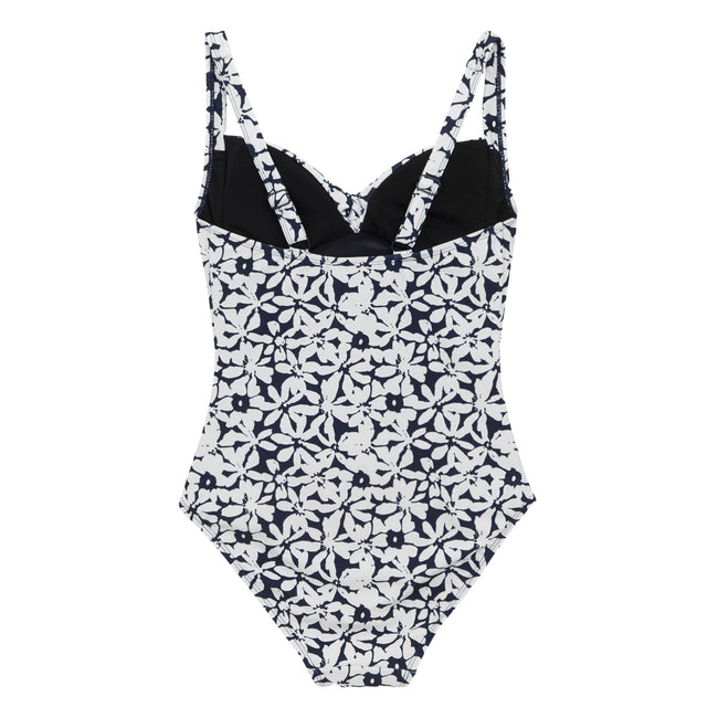 Navy-White - Back - Regatta Womens-Ladies Sakari Large Floral Tummy Control One Piece Swimsuit