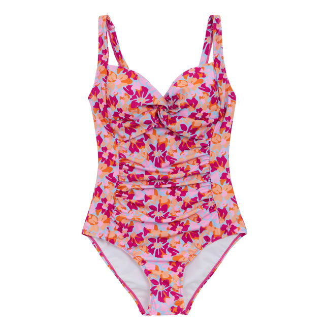 Pink - Front - Regatta Womens-Ladies Sakari Summer Floral Tummy Control One Piece Swimsuit