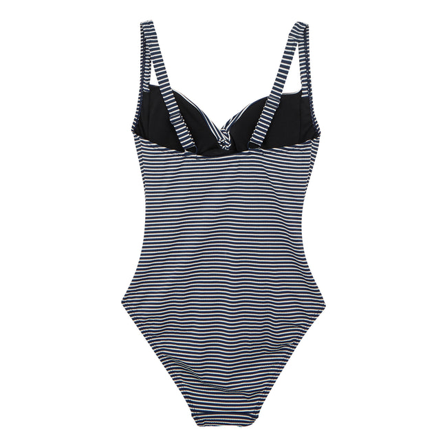Navy-White - Back - Regatta Womens-Ladies Stripe Seersucker Tummy Control One Piece Swimsuit