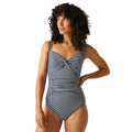 Navy-White - Lifestyle - Regatta Womens-Ladies Stripe Seersucker Tummy Control One Piece Swimsuit