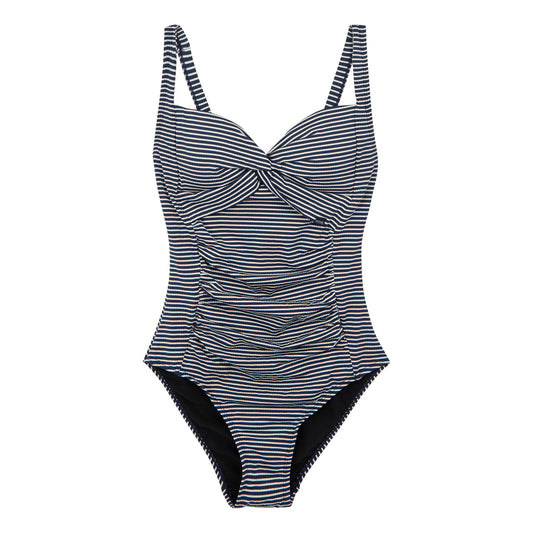 Navy-White - Front - Regatta Womens-Ladies Stripe Seersucker Tummy Control One Piece Swimsuit