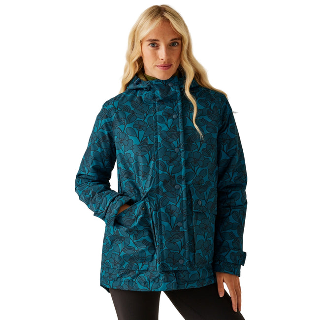 Blue - Side - Regatta Womens-Ladies Orla Kiely Birds Mid Length Waterproof Jacket