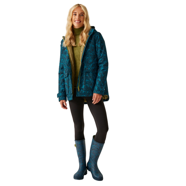 Blue - Lifestyle - Regatta Womens-Ladies Orla Kiely Birds Mid Length Waterproof Jacket