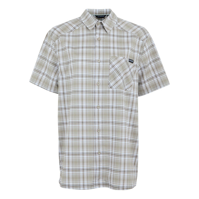 White-Golden Sand-Treetop - Front - Regatta Mens Begarno Checked Short-Sleeved Shirt