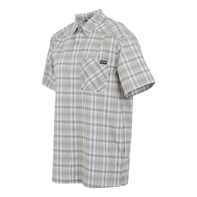 White-Golden Sand-Treetop - Side - Regatta Mens Begarno Checked Short-Sleeved Shirt
