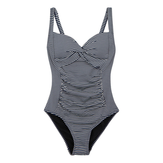 Navy-White - Front - Regatta Womens-Ladies Sakari Seeksucker Tummy Control One Piece Swimsuit