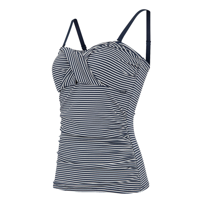 Navy-White - Side - Regatta Womens-Ladies Aceana III Seeksucker Tankini Top