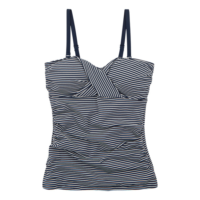 Navy-White - Front - Regatta Womens-Ladies Aceana III Seeksucker Tankini Top