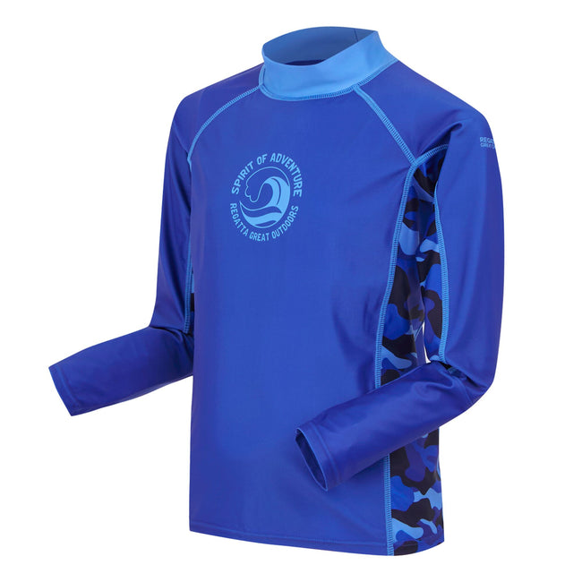 Olympian Blue-Elysium Blue-Blue - Side - Regatta Childrens-Kids Hoku II Camo Swim Top