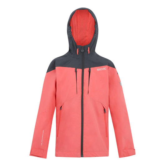 Peach Bloom-Seal Grey - Front - Regatta Childrens-Kids Highton VI Waterproof Jacket