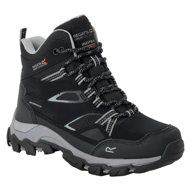 Black-Dark Steel - Front - Regatta Childrens-Kids Holcombe III Walking Boots
