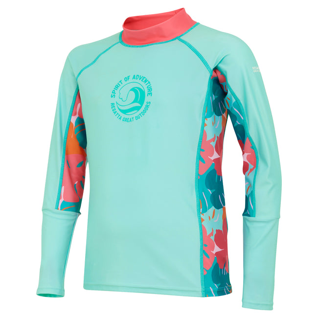 Aruba Blue-Peach Bloom-Tropical - Side - Regatta Childrens-Kids Hoku II Tropical Leaves Swim Top