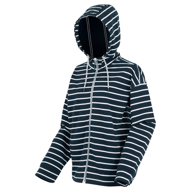 Navy-White - Side - Regatta Womens-Ladies Bayletta II Striped Full Zip Hoodie