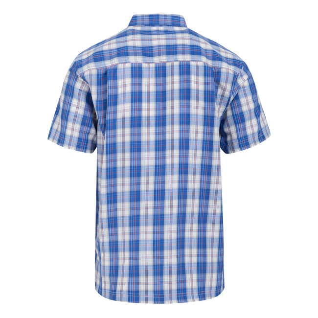 White-Olympian Blue - Back - Regatta Mens Mindano IX Checked Short-Sleeved Shirt