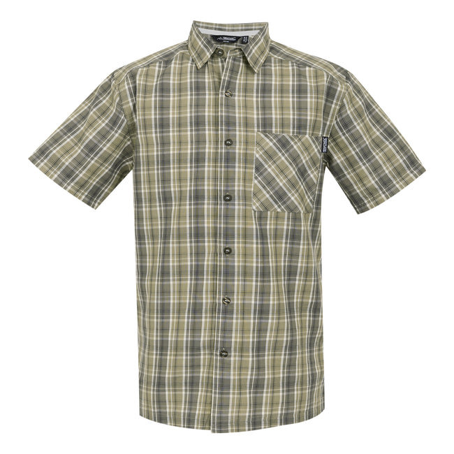 Golden Sand-Treetop - Front - Regatta Mens Mindano IX Checked Short-Sleeved Shirt