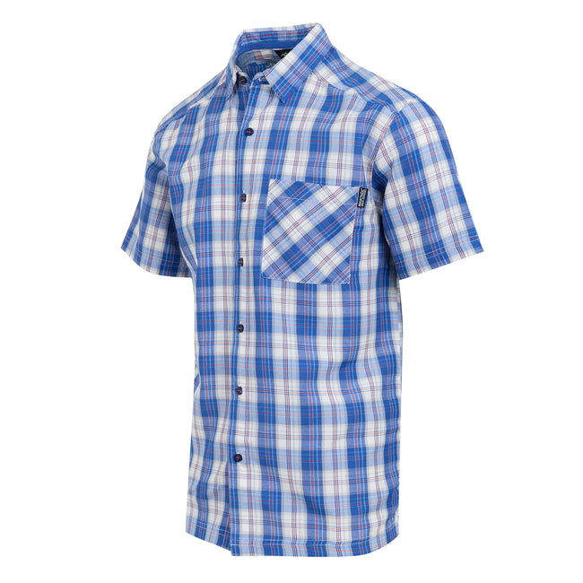 White-Olympian Blue - Side - Regatta Mens Mindano IX Checked Short-Sleeved Shirt