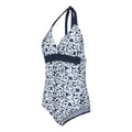Navy-White - Side - Regatta Womens-Ladies Flavia II Large Floral One Piece Swimsuit