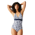 Navy-White - Lifestyle - Regatta Womens-Ladies Flavia II Large Floral One Piece Swimsuit