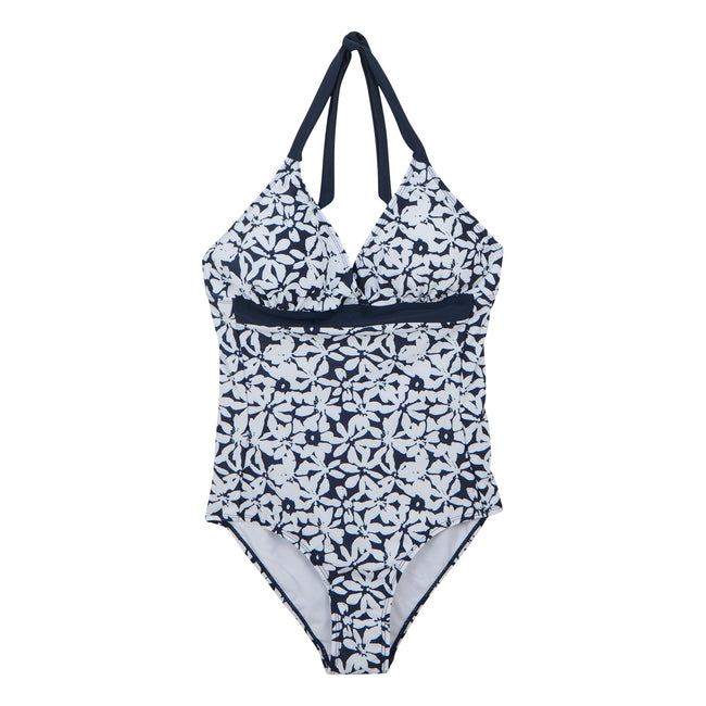 Navy-White - Front - Regatta Womens-Ladies Flavia II Large Floral One Piece Swimsuit