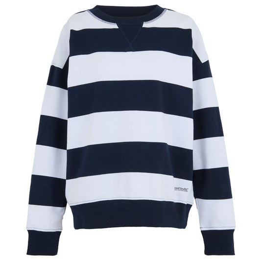 Navy-White - Front - Regatta Womens-Ladies Avika II Stripe Crew Neck Jumper