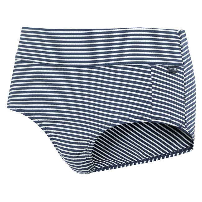 Navy-White - Side - Regatta Womens-Ladies Paloma Seeksucker Stripes Swim Briefs