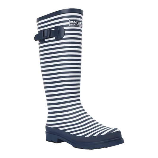 Navy-White - Front - Regatta Womens-Ladies Fairweather III Contrast Striped Wellington Boots