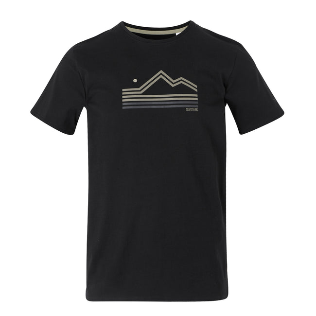 Black - Front - Regatta Mens Breezed V Abstract Mountain T-Shirt