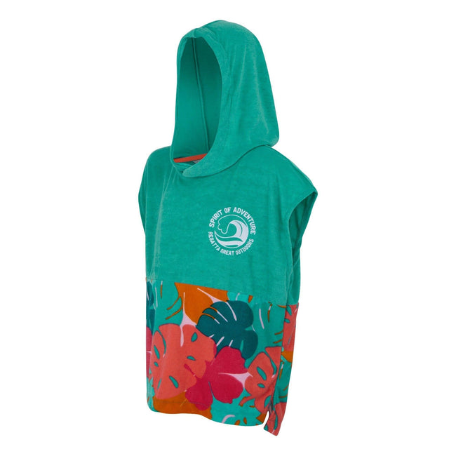 Turquoise - Side - Regatta Childrens-Kids II Tropical Leaves Hooded Towel