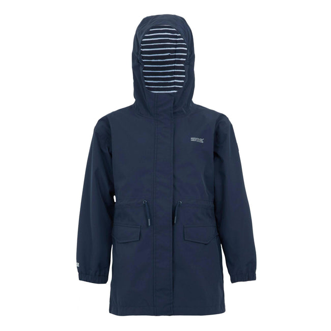 Navy-White - Front - Regatta Childrens-Kids Ballina Stripe Waterproof Jacket