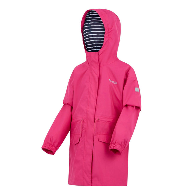 Pop-Navy-White - Side - Regatta Childrens-Kids Ballina Stripe Waterproof Jacket