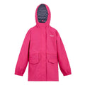 Pop-Navy-White - Front - Regatta Childrens-Kids Ballina Stripe Waterproof Jacket